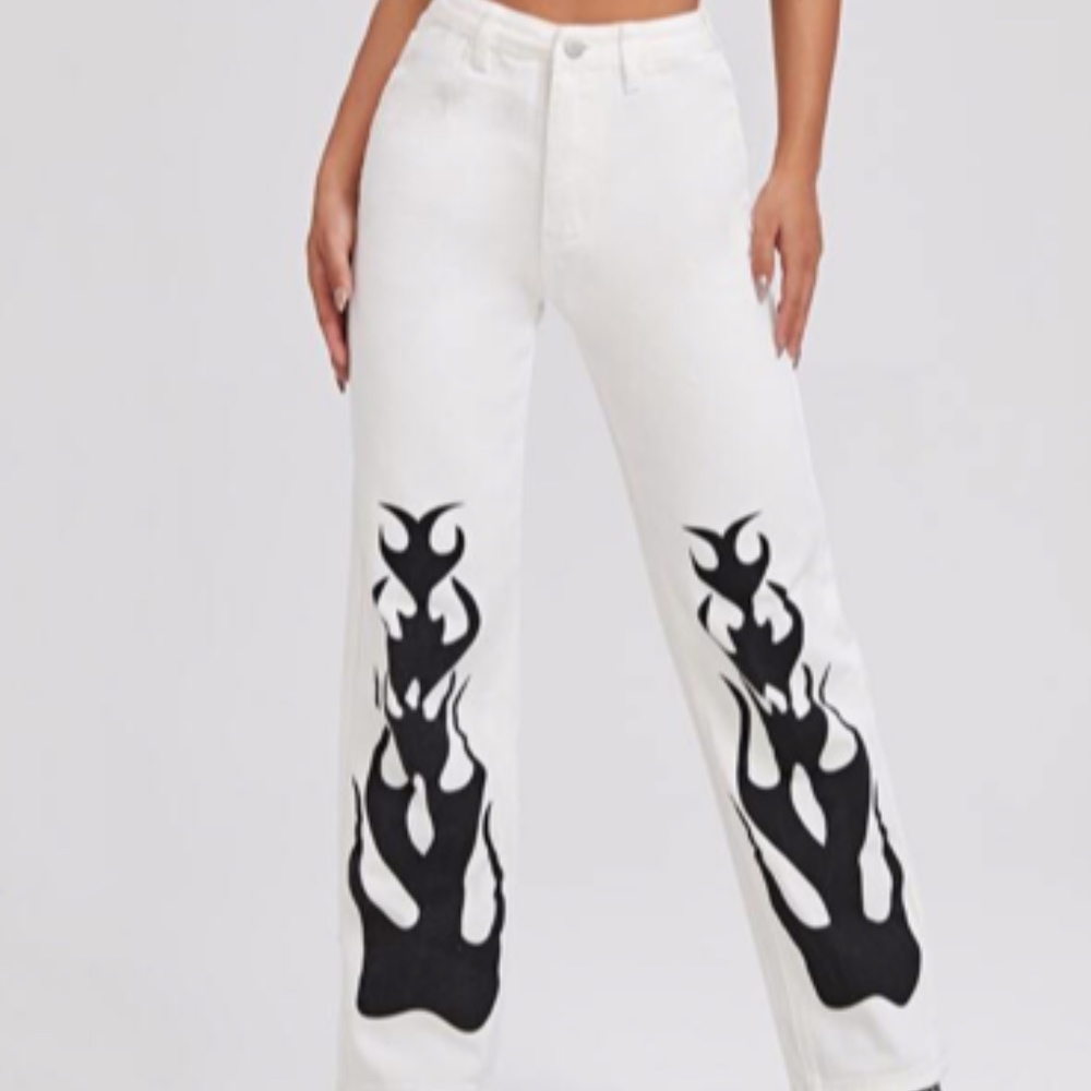 White & Black Flame Jeans